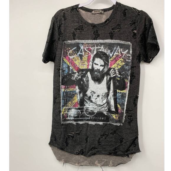 Ricky Rich Mens Gray Short Sleeve Distressed T-shirt Size: Small - Picture 4 of 9